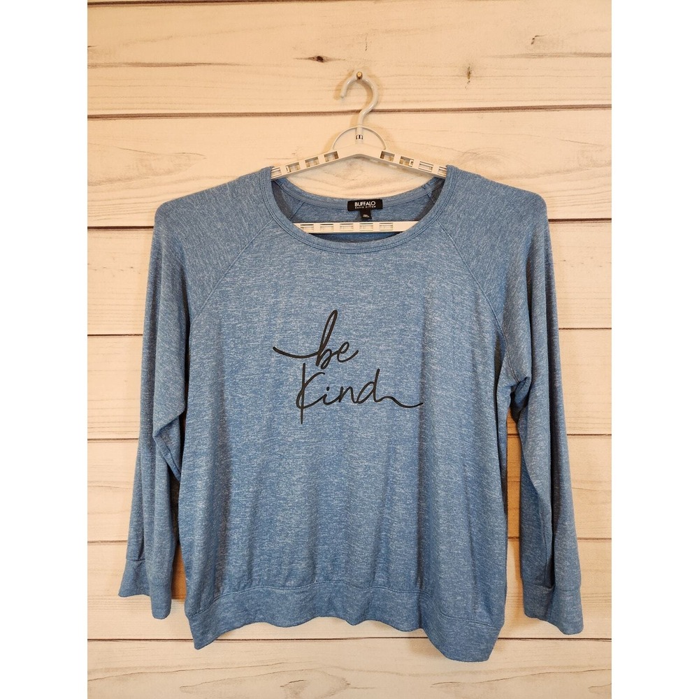 Buffalo David Bitton Womens XXL Blue Sweater‎ Be Kind Graphic Raglan Crew Neck